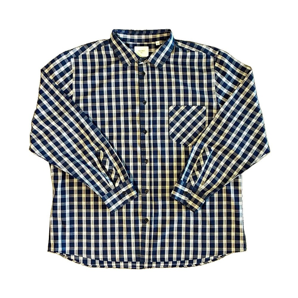 Billy Reid Men’s 2XL Woven Cotton Long Sleeve Button-Up Blue Gray White Plaid